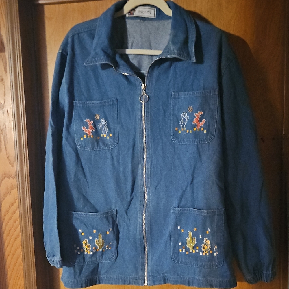 Denim Jean Jacket with Embroidered Details